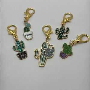 5 Piece Set Gold Tone and Green Cactus Sloth Southwestern Charm Set